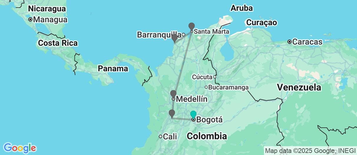 Map of Encantos coloniales y costa caribeña