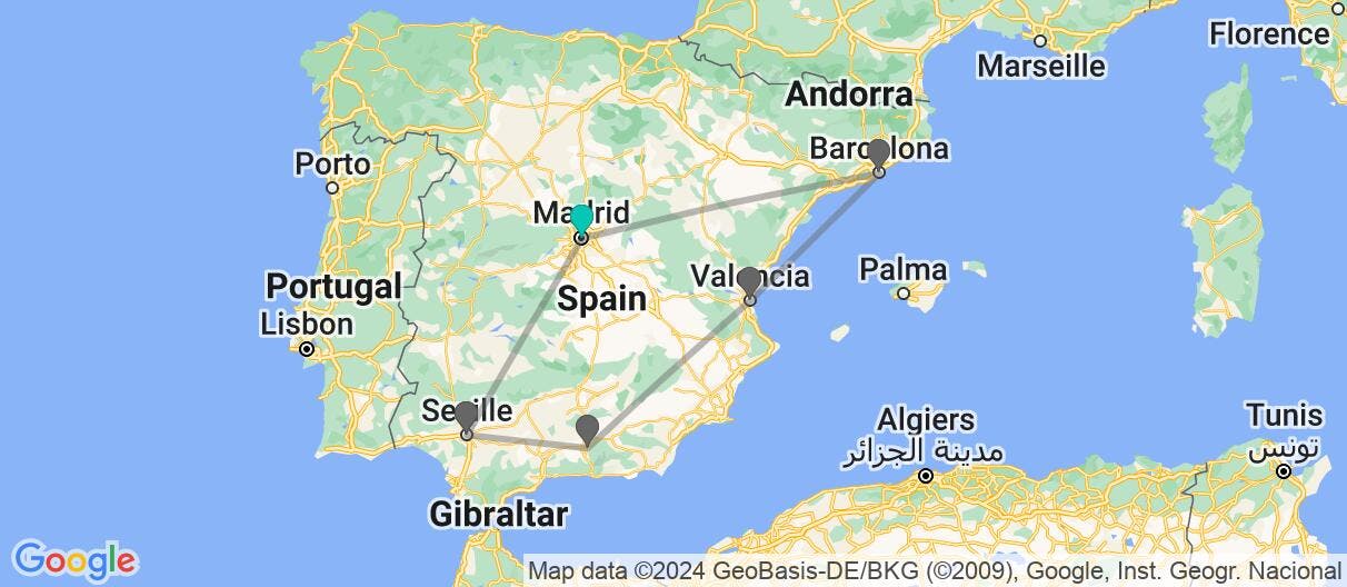 Map of Madrid y tesoros del Sur y el Mediterráneo