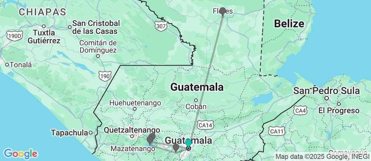 Map of Ruinas Mayas de Antigua, Atitlán y Tikal