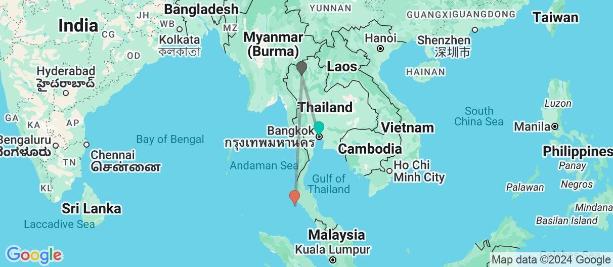 Map of Bangkok, Chiang Mai y paraíso en Phuket
