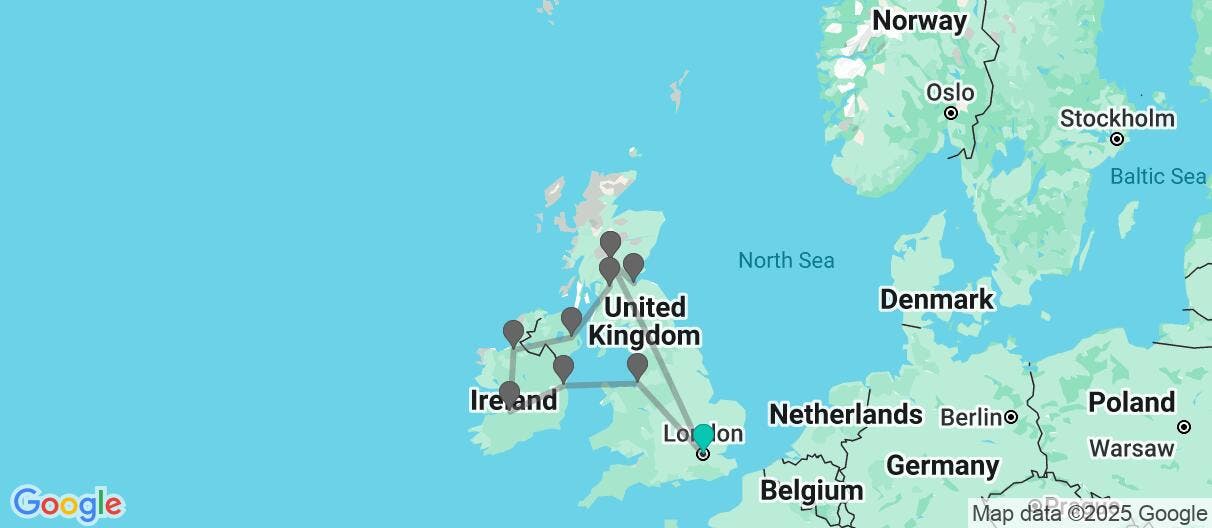 Map of Gran Tour por el Reino Unido e Irlanda